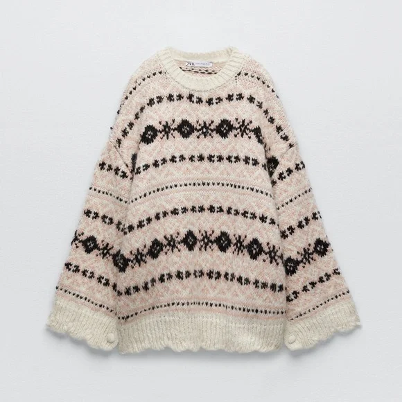 Zara Sweaters Zara Jacquard Oversized Knit Sweater Tunic With